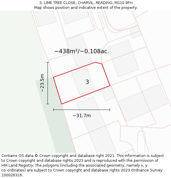 3, LIME TREE CLOSE, CHARVIL, READING, RG10 9FH: Plot and title map