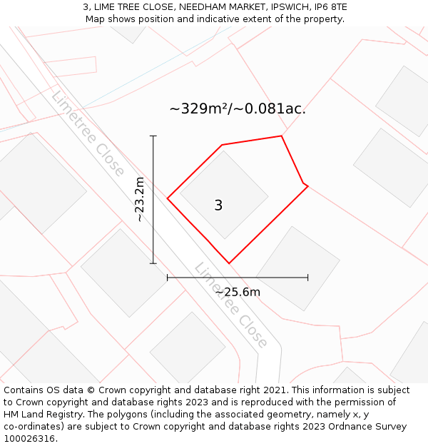 3, LIME TREE CLOSE, NEEDHAM MARKET, IPSWICH, IP6 8TE: Plot and title map
