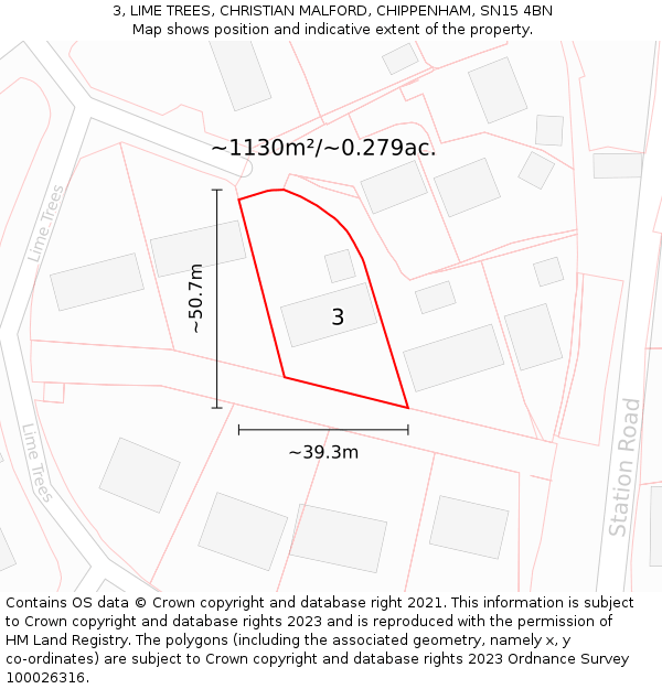 3, LIME TREES, CHRISTIAN MALFORD, CHIPPENHAM, SN15 4BN: Plot and title map