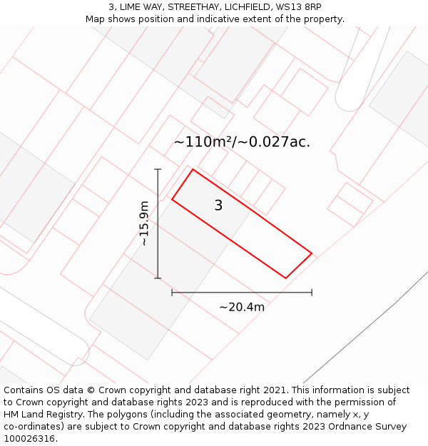 3, LIME WAY, STREETHAY, LICHFIELD, WS13 8RP: Plot and title map