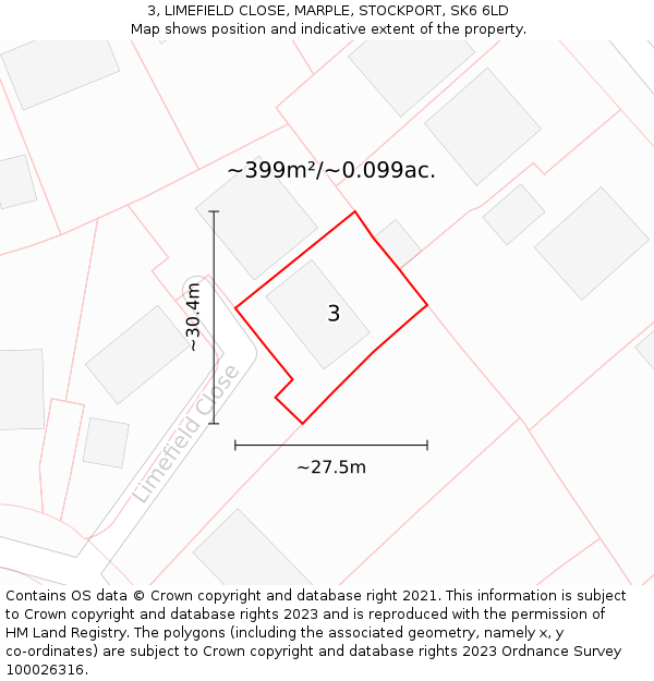 3, LIMEFIELD CLOSE, MARPLE, STOCKPORT, SK6 6LD: Plot and title map