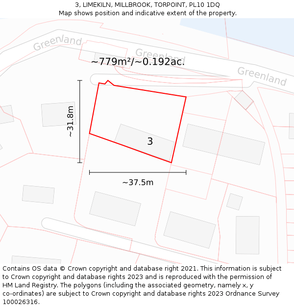 3, LIMEKILN, MILLBROOK, TORPOINT, PL10 1DQ: Plot and title map