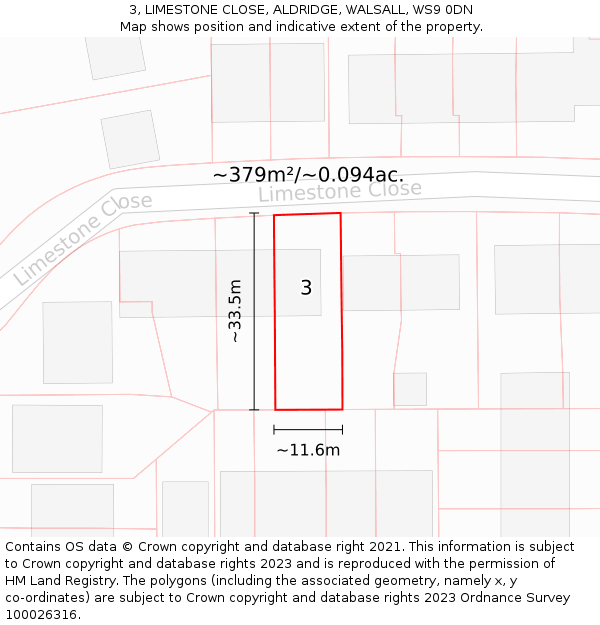 3, LIMESTONE CLOSE, ALDRIDGE, WALSALL, WS9 0DN: Plot and title map
