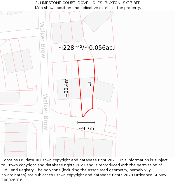 3, LIMESTONE COURT, DOVE HOLES, BUXTON, SK17 8FP: Plot and title map