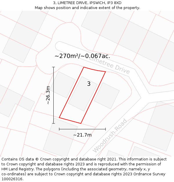 3, LIMETREE DRIVE, IPSWICH, IP3 8XD: Plot and title map