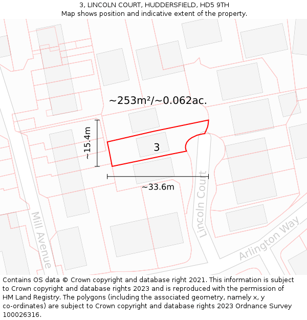 3, LINCOLN COURT, HUDDERSFIELD, HD5 9TH: Plot and title map