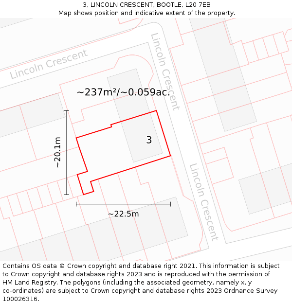 3, LINCOLN CRESCENT, BOOTLE, L20 7EB: Plot and title map