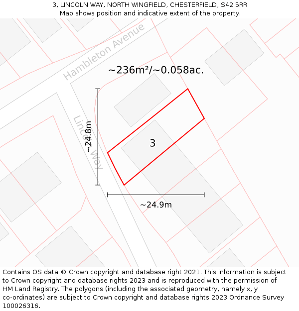3, LINCOLN WAY, NORTH WINGFIELD, CHESTERFIELD, S42 5RR: Plot and title map