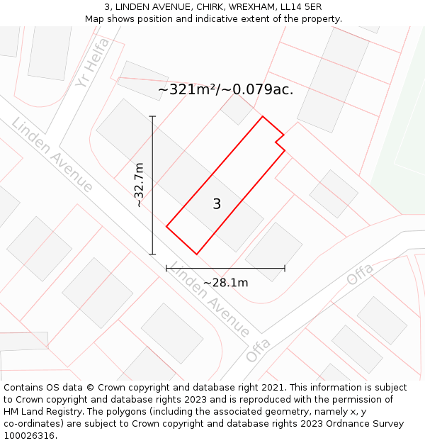 3, LINDEN AVENUE, CHIRK, WREXHAM, LL14 5ER: Plot and title map