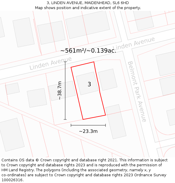3, LINDEN AVENUE, MAIDENHEAD, SL6 6HD: Plot and title map