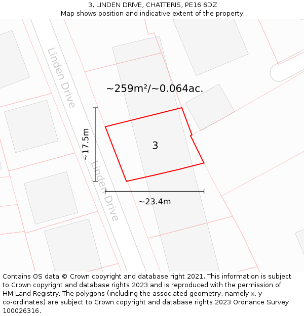 3, LINDEN DRIVE, CHATTERIS, PE16 6DZ: Plot and title map