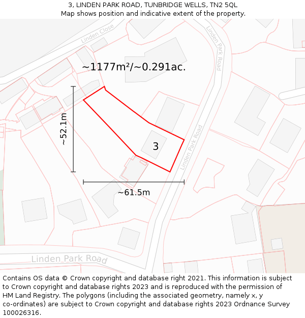 3, LINDEN PARK ROAD, TUNBRIDGE WELLS, TN2 5QL: Plot and title map