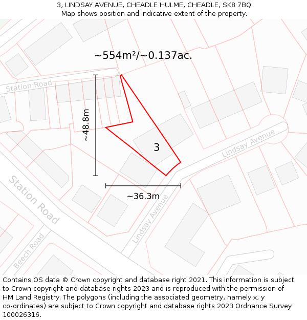 3, LINDSAY AVENUE, CHEADLE HULME, CHEADLE, SK8 7BQ: Plot and title map