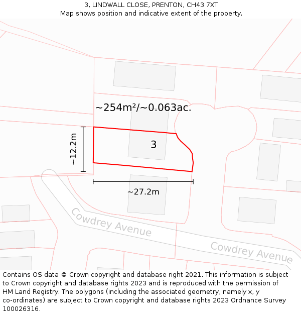 3, LINDWALL CLOSE, PRENTON, CH43 7XT: Plot and title map