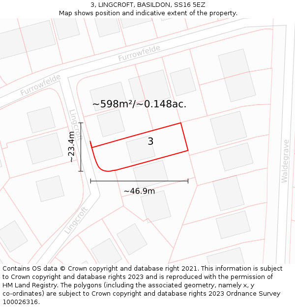 3, LINGCROFT, BASILDON, SS16 5EZ: Plot and title map