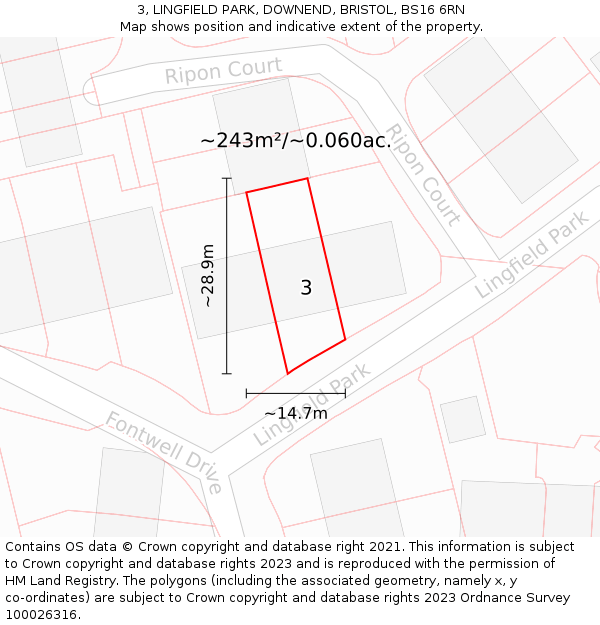 3, LINGFIELD PARK, DOWNEND, BRISTOL, BS16 6RN: Plot and title map