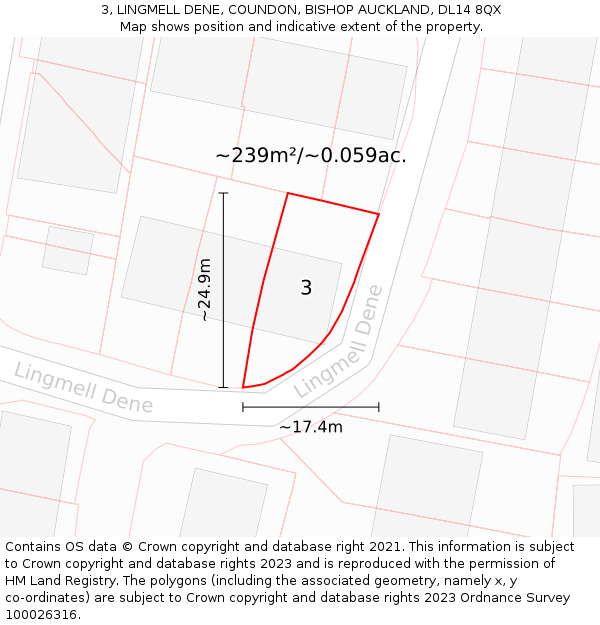 3, LINGMELL DENE, COUNDON, BISHOP AUCKLAND, DL14 8QX: Plot and title map