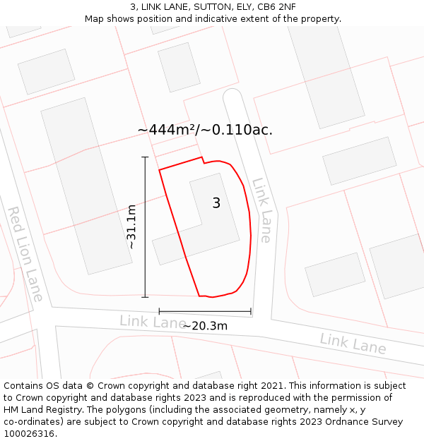 3, LINK LANE, SUTTON, ELY, CB6 2NF: Plot and title map