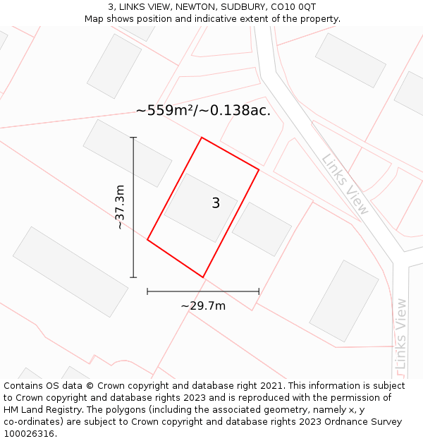 3, LINKS VIEW, NEWTON, SUDBURY, CO10 0QT: Plot and title map