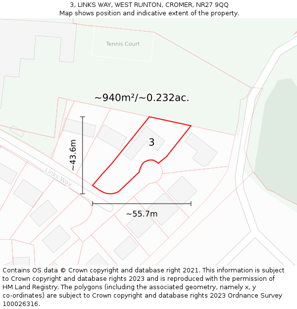 3, LINKS WAY, WEST RUNTON, CROMER, NR27 9QQ: Plot and title map