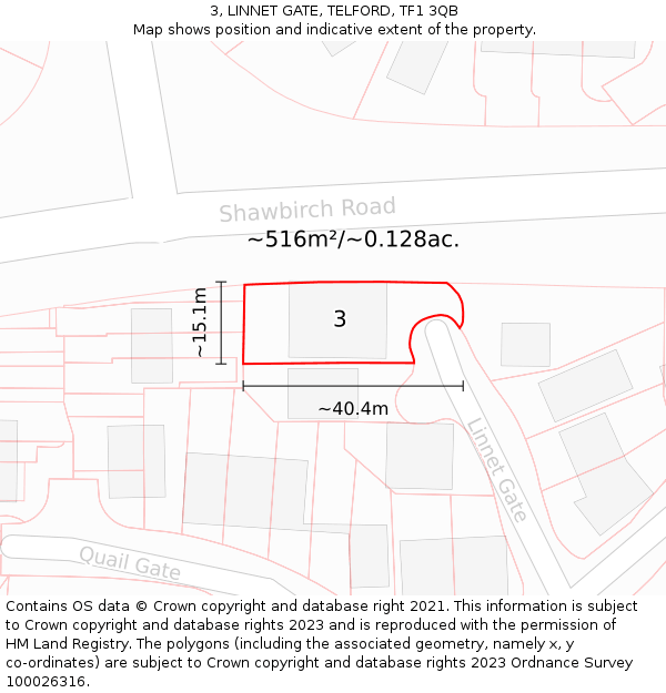 3, LINNET GATE, TELFORD, TF1 3QB: Plot and title map