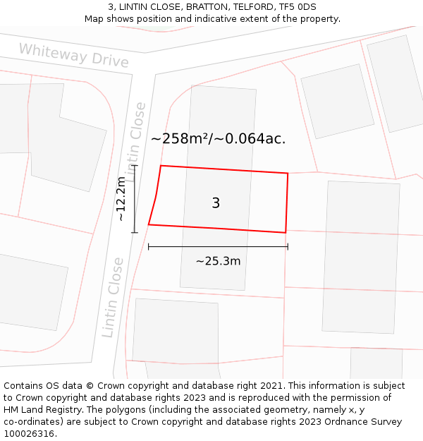 3, LINTIN CLOSE, BRATTON, TELFORD, TF5 0DS: Plot and title map
