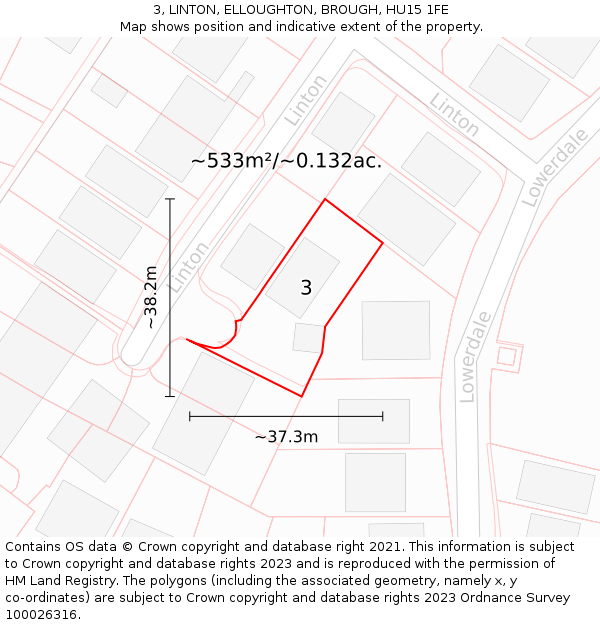 3, LINTON, ELLOUGHTON, BROUGH, HU15 1FE: Plot and title map