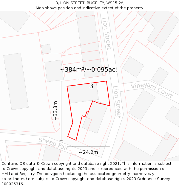 3, LION STREET, RUGELEY, WS15 2AJ: Plot and title map