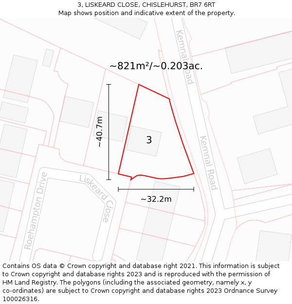 3, LISKEARD CLOSE, CHISLEHURST, BR7 6RT: Plot and title map