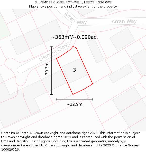 3, LISMORE CLOSE, ROTHWELL, LEEDS, LS26 0WE: Plot and title map