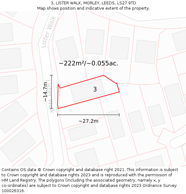 3, LISTER WALK, MORLEY, LEEDS, LS27 9TD: Plot and title map
