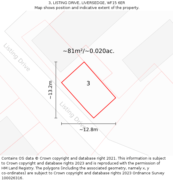 3, LISTING DRIVE, LIVERSEDGE, WF15 6ER: Plot and title map