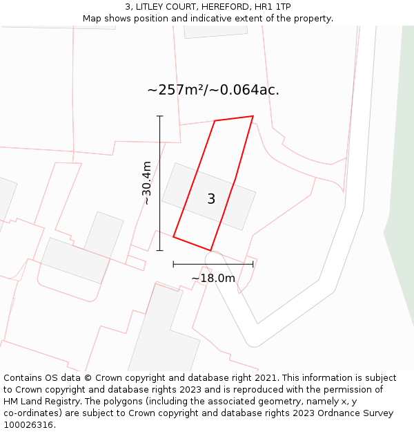3, LITLEY COURT, HEREFORD, HR1 1TP: Plot and title map