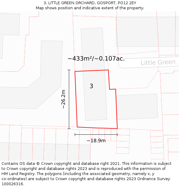3, LITTLE GREEN ORCHARD, GOSPORT, PO12 2EY: Plot and title map