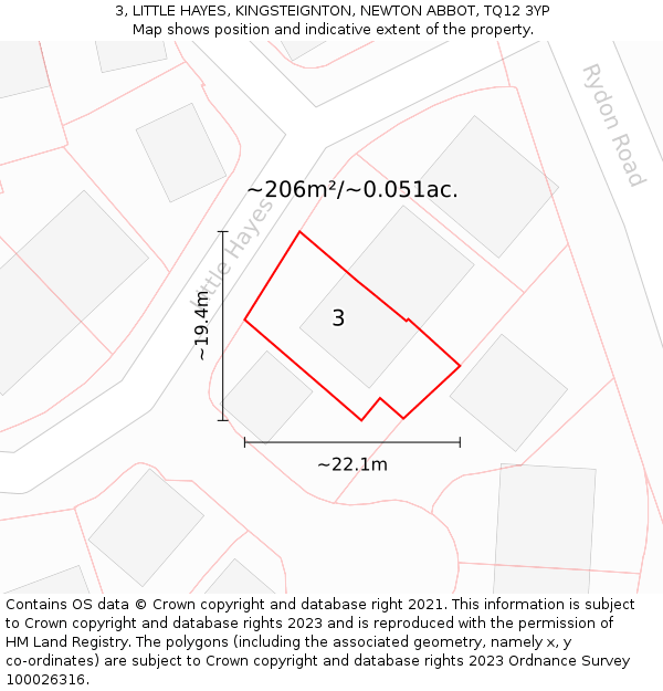 3, LITTLE HAYES, KINGSTEIGNTON, NEWTON ABBOT, TQ12 3YP: Plot and title map