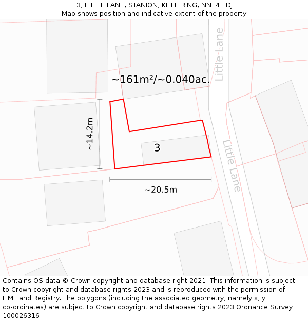3, LITTLE LANE, STANION, KETTERING, NN14 1DJ: Plot and title map