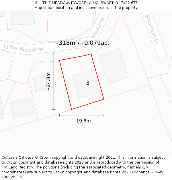 3, LITTLE MEADOW, PYWORTHY, HOLSWORTHY, EX22 6TT: Plot and title map