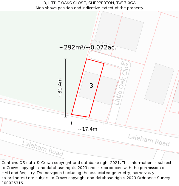 3, LITTLE OAKS CLOSE, SHEPPERTON, TW17 0GA: Plot and title map
