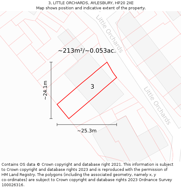 3, LITTLE ORCHARDS, AYLESBURY, HP20 2XE: Plot and title map