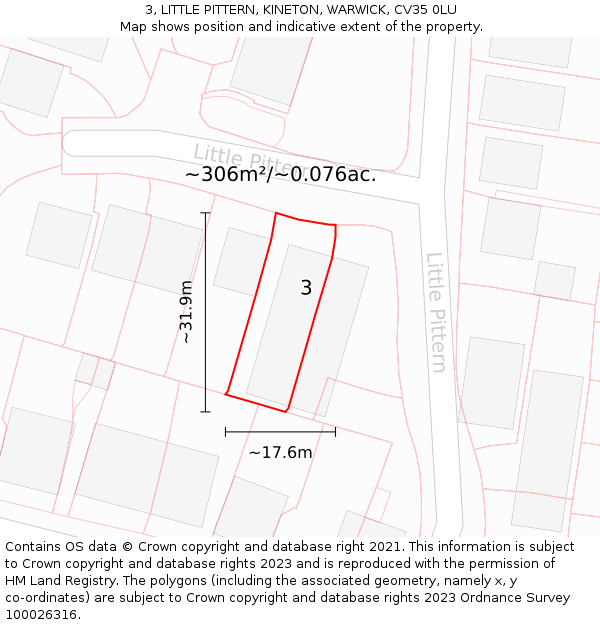 3, LITTLE PITTERN, KINETON, WARWICK, CV35 0LU: Plot and title map