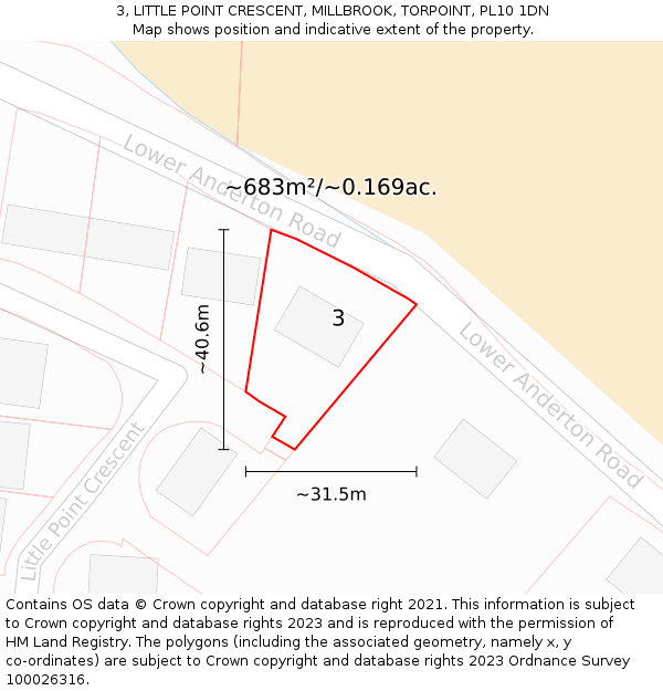 3, LITTLE POINT CRESCENT, MILLBROOK, TORPOINT, PL10 1DN: Plot and title map
