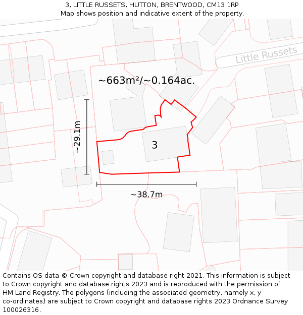 3, LITTLE RUSSETS, HUTTON, BRENTWOOD, CM13 1RP: Plot and title map
