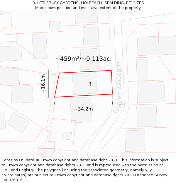 3, LITTLEBURY GARDENS, HOLBEACH, SPALDING, PE12 7ES: Plot and title map