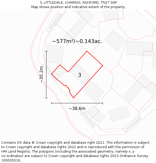 3, LITTLEDALE, CHARING, ASHFORD, TN27 0AP: Plot and title map