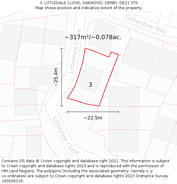 3, LITTLEDALE CLOSE, OAKWOOD, DERBY, DE21 2TS: Plot and title map