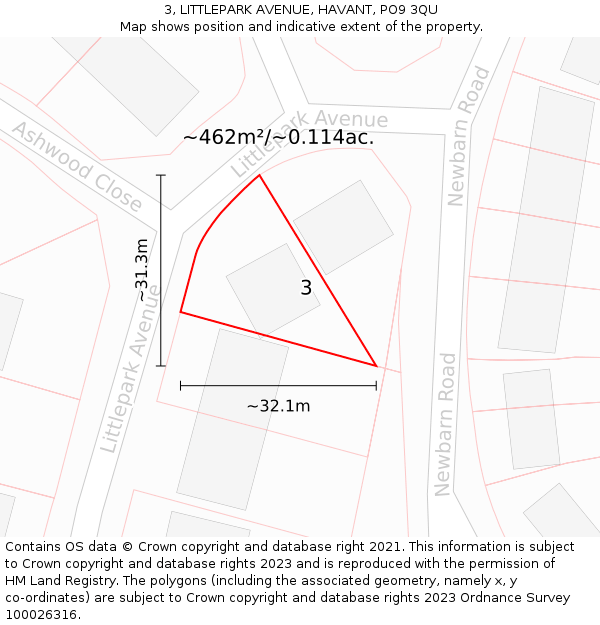 3, LITTLEPARK AVENUE, HAVANT, PO9 3QU: Plot and title map