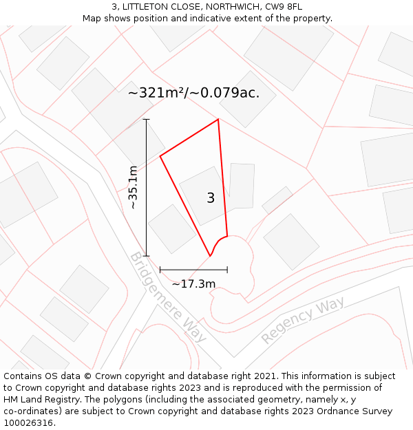 3, LITTLETON CLOSE, NORTHWICH, CW9 8FL: Plot and title map