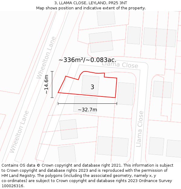 3, LLAMA CLOSE, LEYLAND, PR25 3NT: Plot and title map