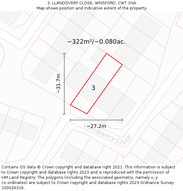 3, LLANDOVERY CLOSE, WINSFORD, CW7 1NA: Plot and title map