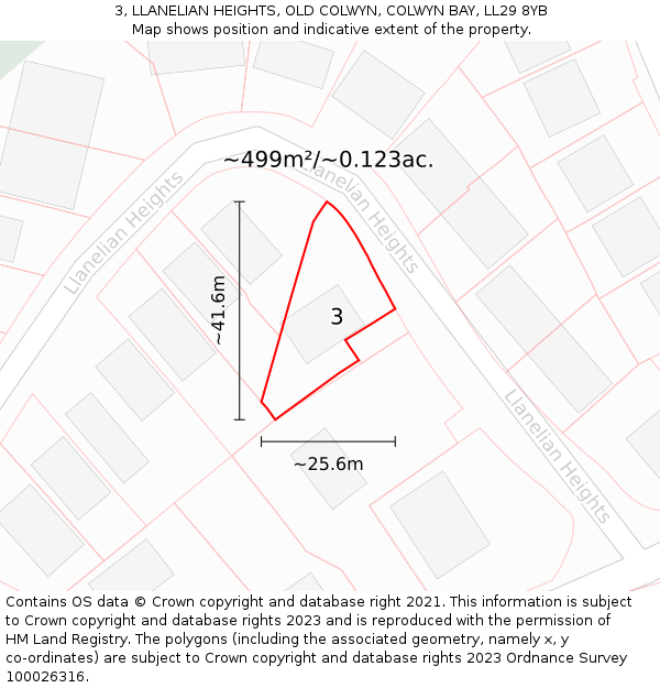 3, LLANELIAN HEIGHTS, OLD COLWYN, COLWYN BAY, LL29 8YB: Plot and title map